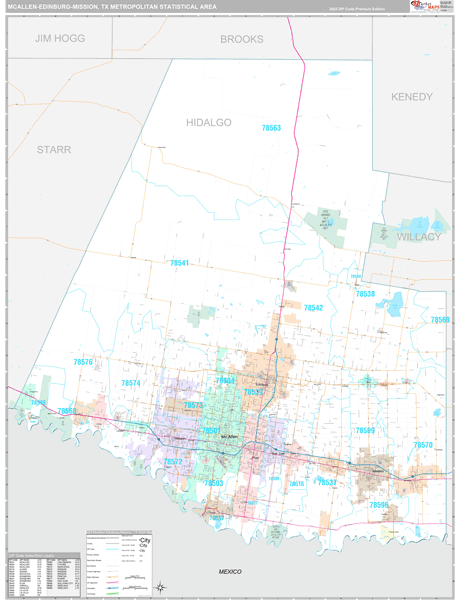 McAllen-Edinburg-Mission, TX Metro Area Wall Map